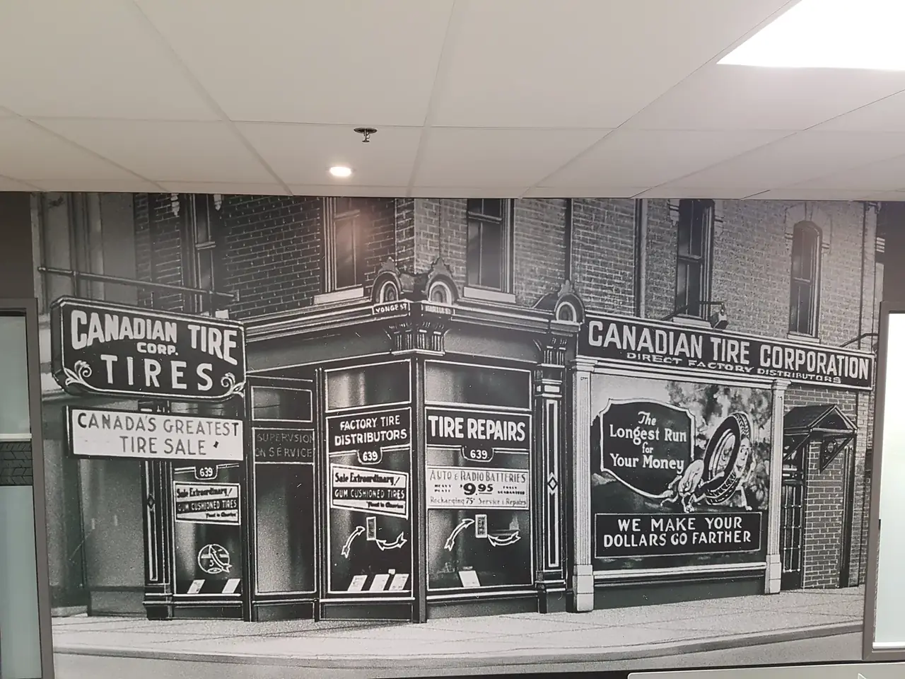 Canadian Tire heritage wall produced as large production decals and installed by Performance Graphics