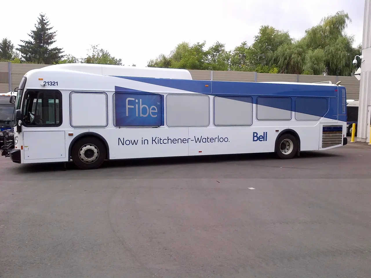 Bell Fibe transit bus wrap installed in Kitchener-Waterloo